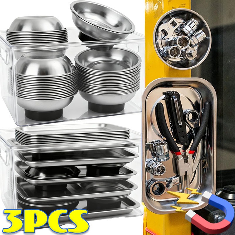 Magnetic Tool Tray Magnetic Tray Round Magnetic Parts Bowl Rectangular Screw Storage Tray Stainless Steel Tools Auto Suction Pad