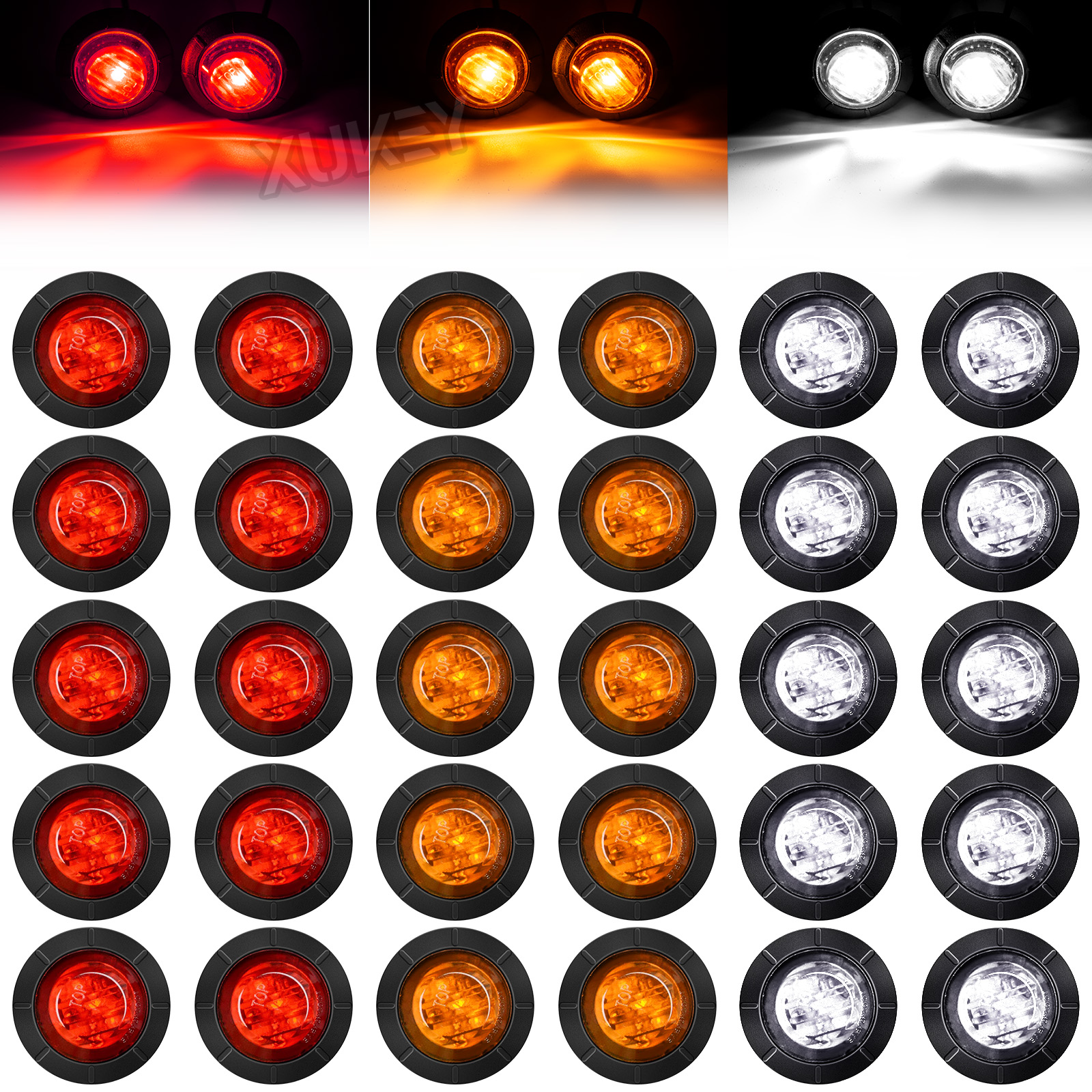 10 ชิ้น 12 โวลต์ 24 โวลต์ด้านข้าง Mini รอบ 3/4 "LED Amber สีเหลือง Marker Light รถบรรทุกรถพ่วงเรือรถแทรกเตอร์ ATV UTV แชสซี Grille สัญญาณโคมไฟ