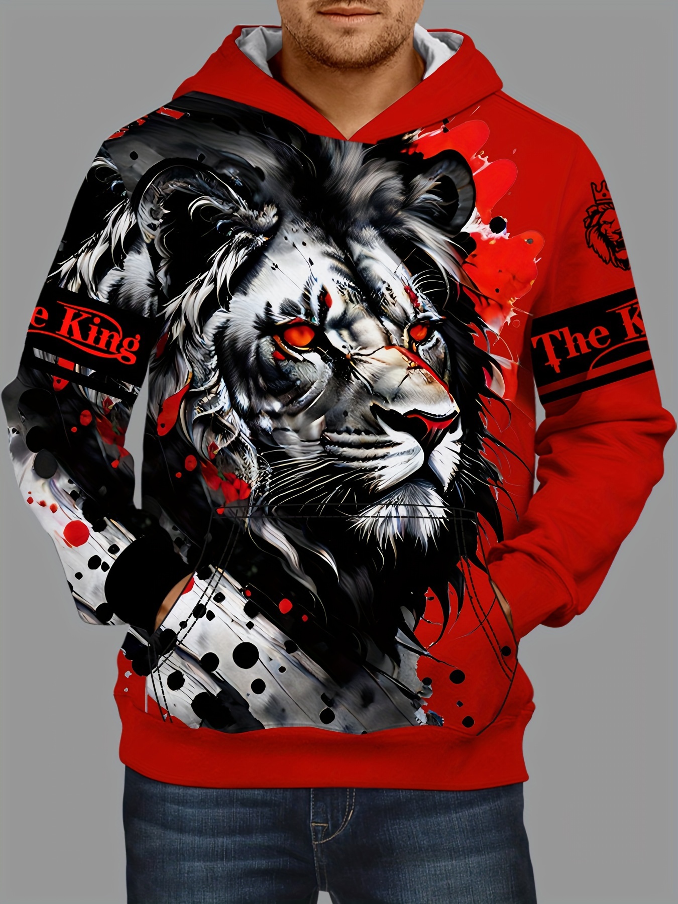 Lion Graphic 3D Print Hoodie - Soft Comfy Loose Fit, Trendy Hooded Pullover with Kangaroo Pocket, Autumn Menswear for Casual Dai