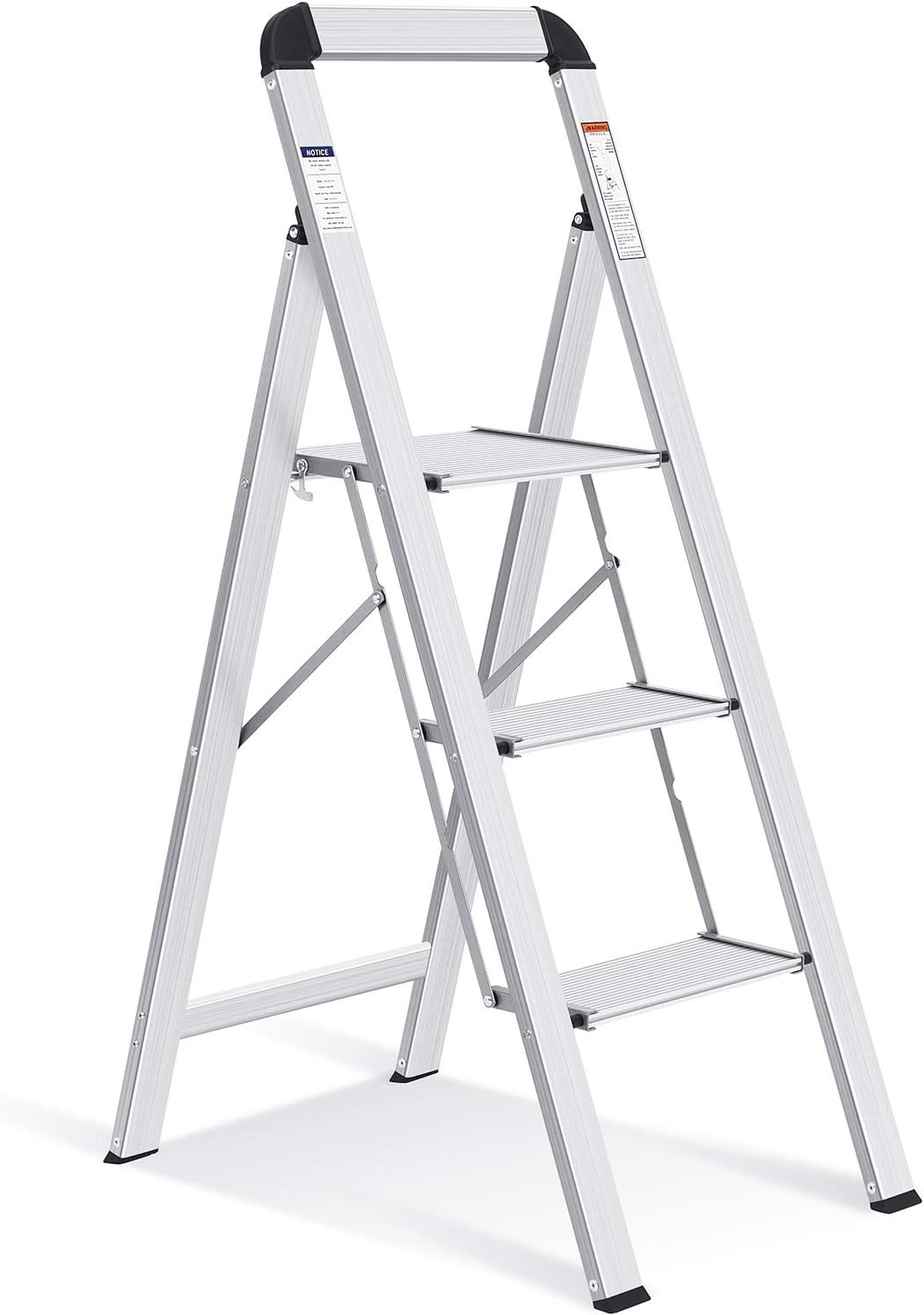 KINGRACK Ladder Aluminium, Trittleiter 3-Step-Foldingbar, Ladder 3 Steps mit Handlauf Belastbar bis 150 kg, rutschfest Haushal
