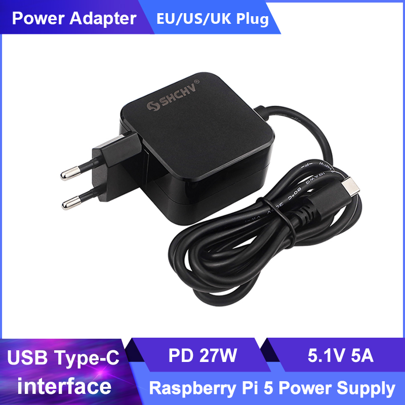 5.1V 5A Raspberry Pi 5 zasilacz 100V-240V typ C zasilacz EU US UK ładowarka wtyczka zasilania RPI 5 Pi5