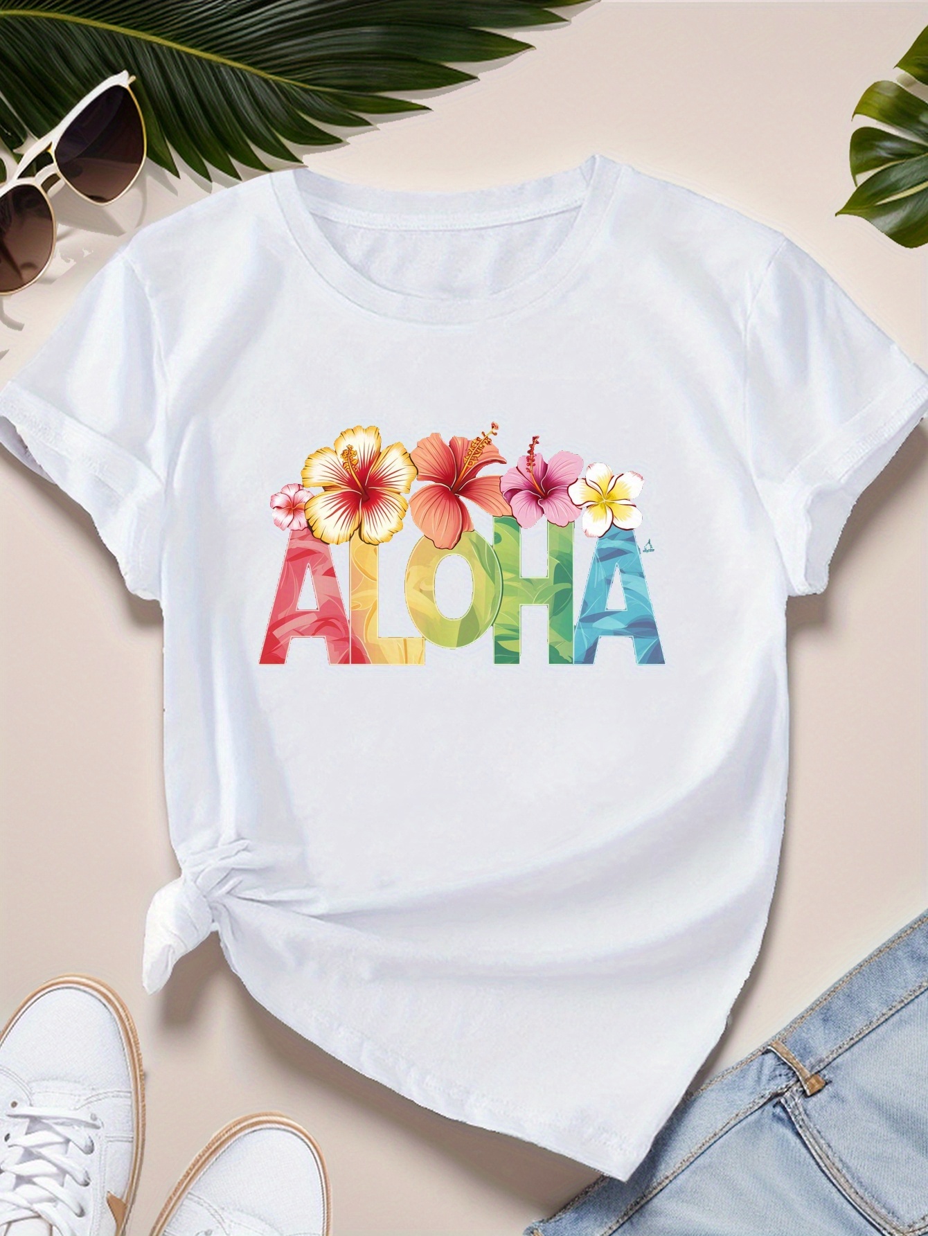ALOHA met tropische bloemen dames sport korte mouw T-shirt zomer korte mouwen harajuku streetwear tops esthetische kleding