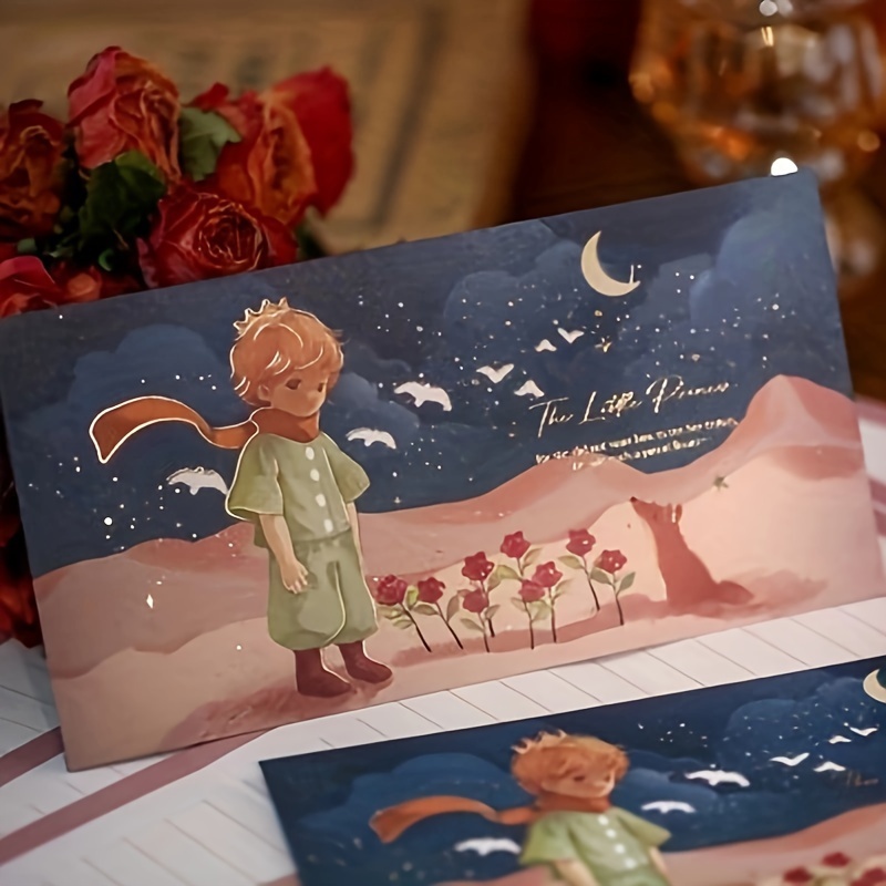 6pcs Paper Cute Cartoon Boy Rose Moon Letter Greeting Card and Envelope for Kids Adult DIY Stationery Storage Gift Envelopes