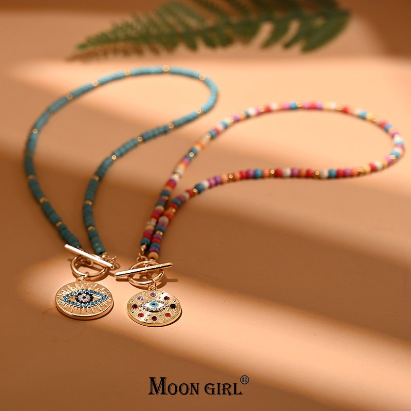 Collier ras du cou en pierre colorée de 4mm pour femmes, pendentif rond à breloque maléfique, à la mode, nouveaux bijoux quotidiens