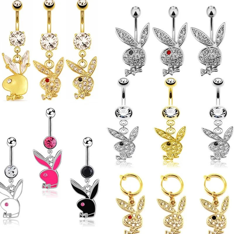 1 pieza de acero inoxidable ombligo Piercing cristal ombligo anillo conejo colgante oro ombligo anillo cuerpo joyería de mujer