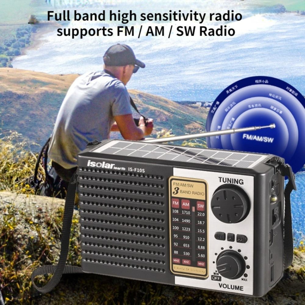 Аварийное портативное солнечное радио FM AM, многодиапазонное полнодиапазонное радио SW, высокочувствительный беспроводной Bluetooth светодиодный фонарик