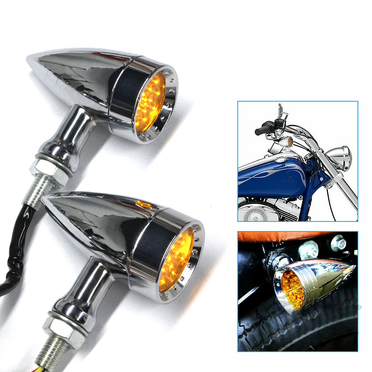 Lampu sein LED sepeda motor, 1 buah lampu sein LED untuk motor Suzuki Yamaha Honda Harley, lampu indikator reparasi Retro, lampu sein peluru