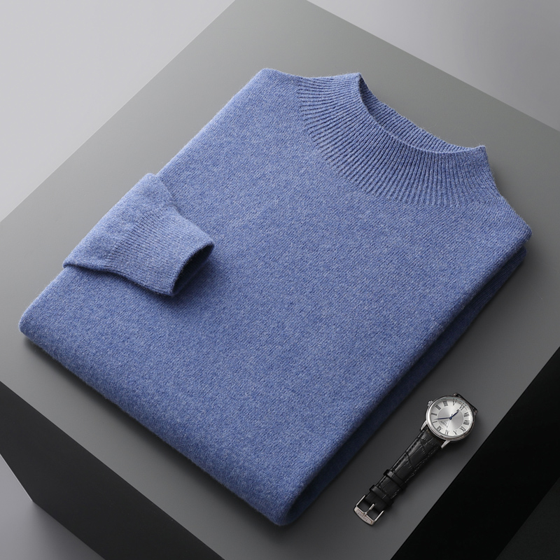 Autunno e inverno nuovo maglione di cashmere da uomo a collo semi-alto tinta unita maglione Joker sciolto 100% pura lana