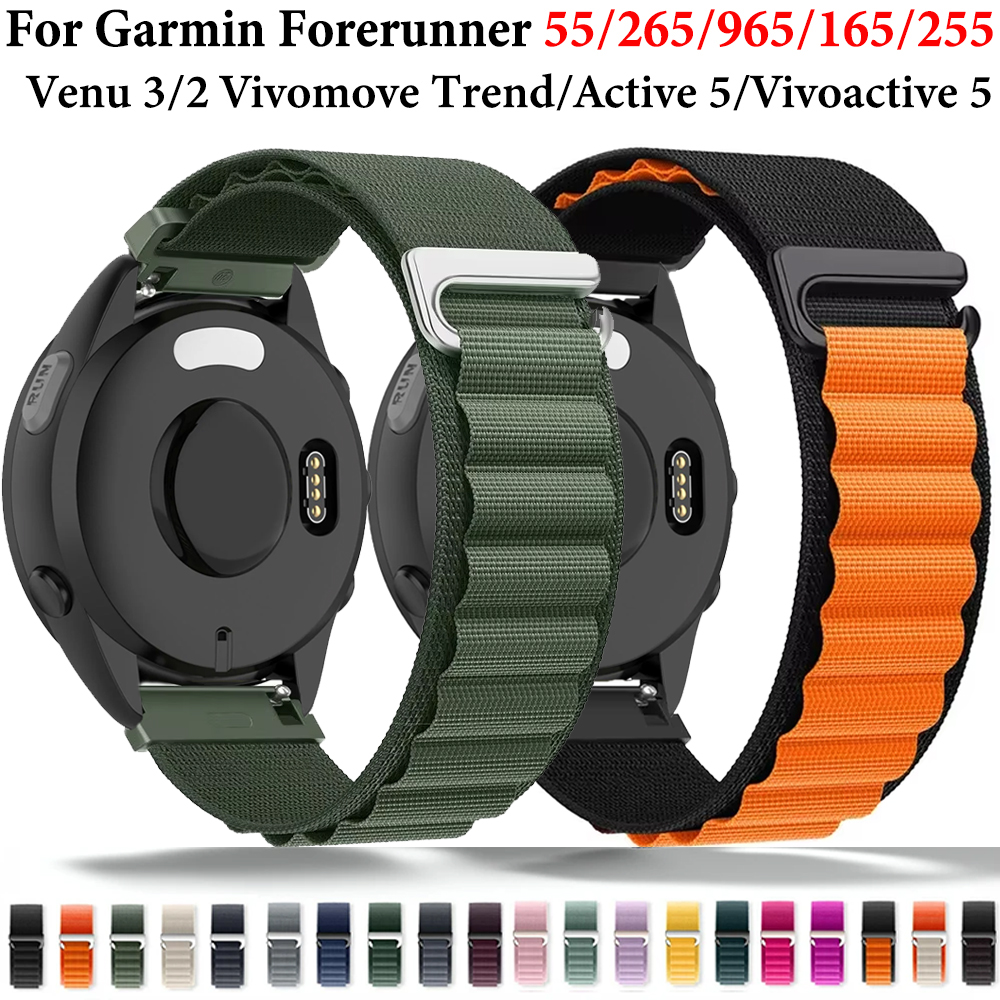 Нейлоновый ремешок с альпийской петлей 20 мм 22 мм для Garmin Forerunner 265 165 55 965 570 970, браслет-браслет Garmin Active6-5/Venu 4/3, ремень