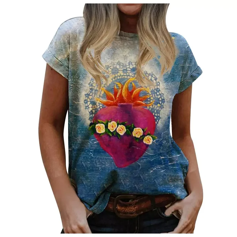 Maglietta da donna vergine maria Casual Harajuku O collo Tshirt donna gesù cartone animato religioso stampa 3d Top abbigliamento femminile camicia di moda