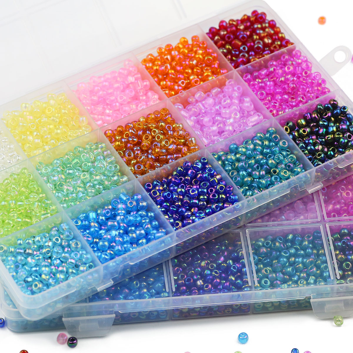 Manik-manik kaca mempesona 15 warna, manik-manik beras longgar Spacer Multi ukuran 2/3/4mm untuk perhiasan DIY gelang kalung anting