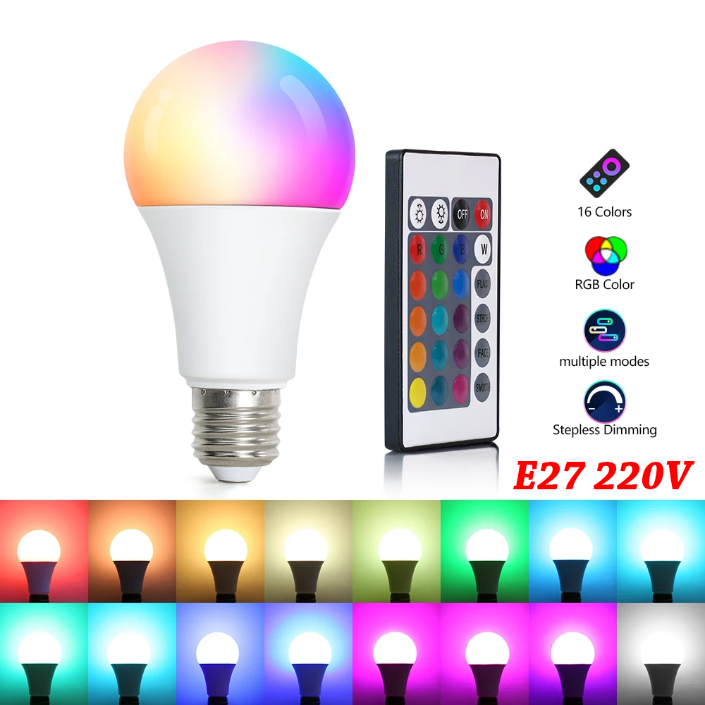 LED 電球 AC 220V E27 RGB Bombillas LED ランプ IR リモコン変更可能なカラフルな RGB ホワイトアンプルスポットライト LED 電球