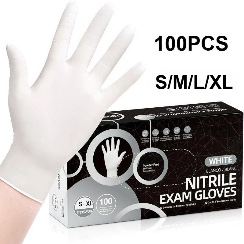 10â100 StĂŒck weiĂe Einweg-Nitrilhandschuhe, latexfrei, Pulver, KĂŒchenreinigungshandschuhe, Mechaniker-Sicherheitsschutz, Arbeitshandschuhe