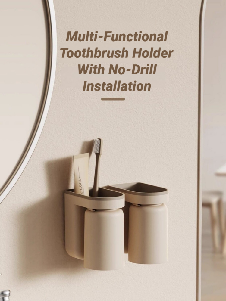 Innovador Soporte de Pared Sin Taladro para Cepillos de Dientes y Vasos de Enjuague Bucal, Organizador de Baño de Lujo para Parejas