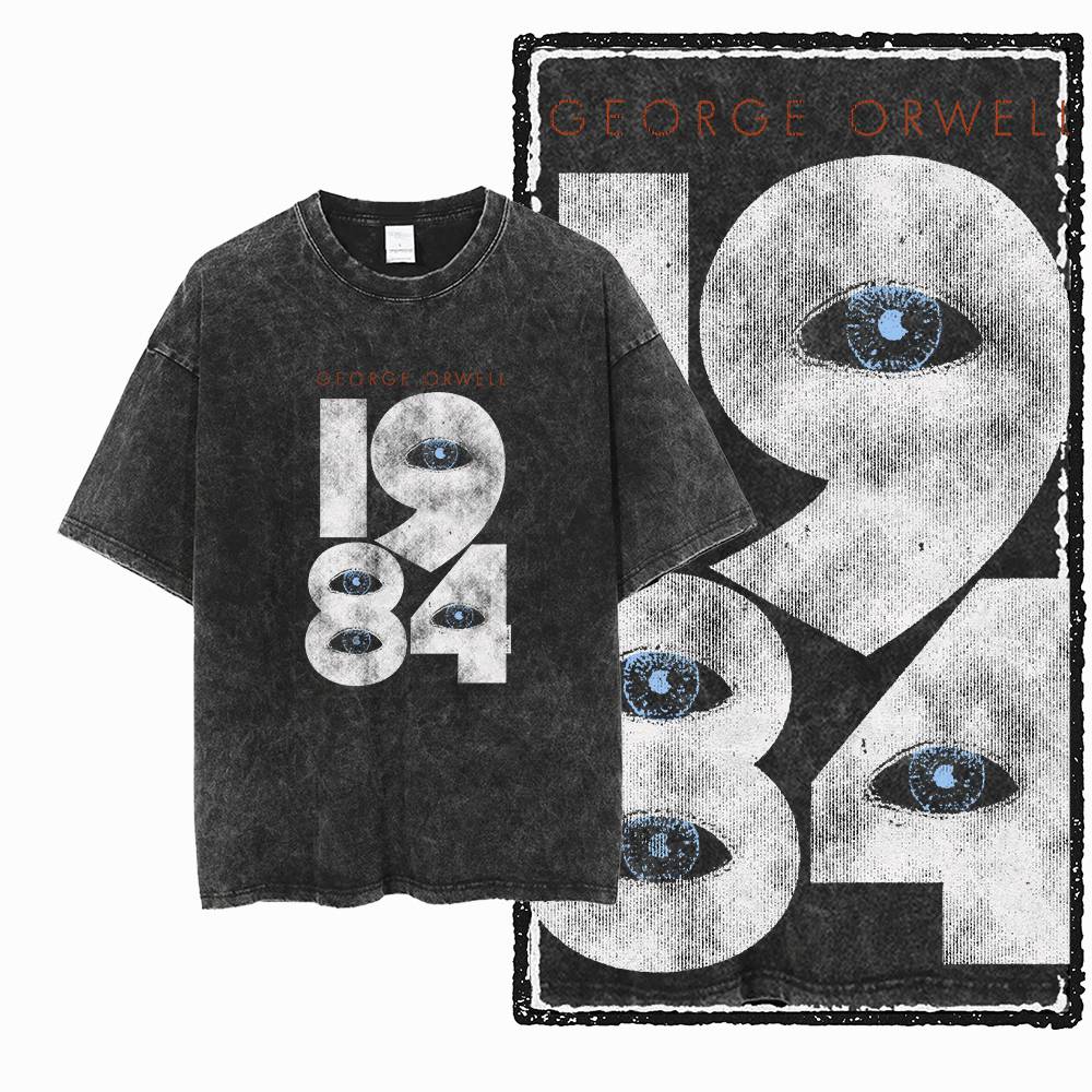 Camiseta masculina G02 exclusiva 100% algodão tamanho grande com estampa gráfica 1984 |   Camiseta Masculina O-neck Vintage Estilo Streetwear com Efeito Acid Wash
