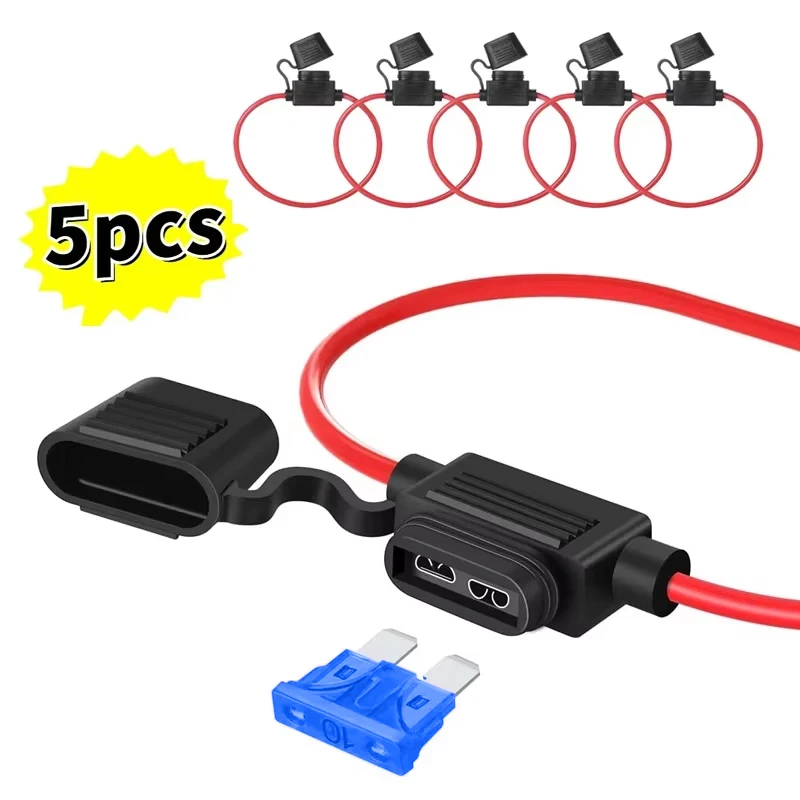 Caixa de fusíveis mini para carro, 5 peças, 12a, tipo lâmina, à prova d'água, para carros, motocicletas, interruptor de corte de fio, soquete
