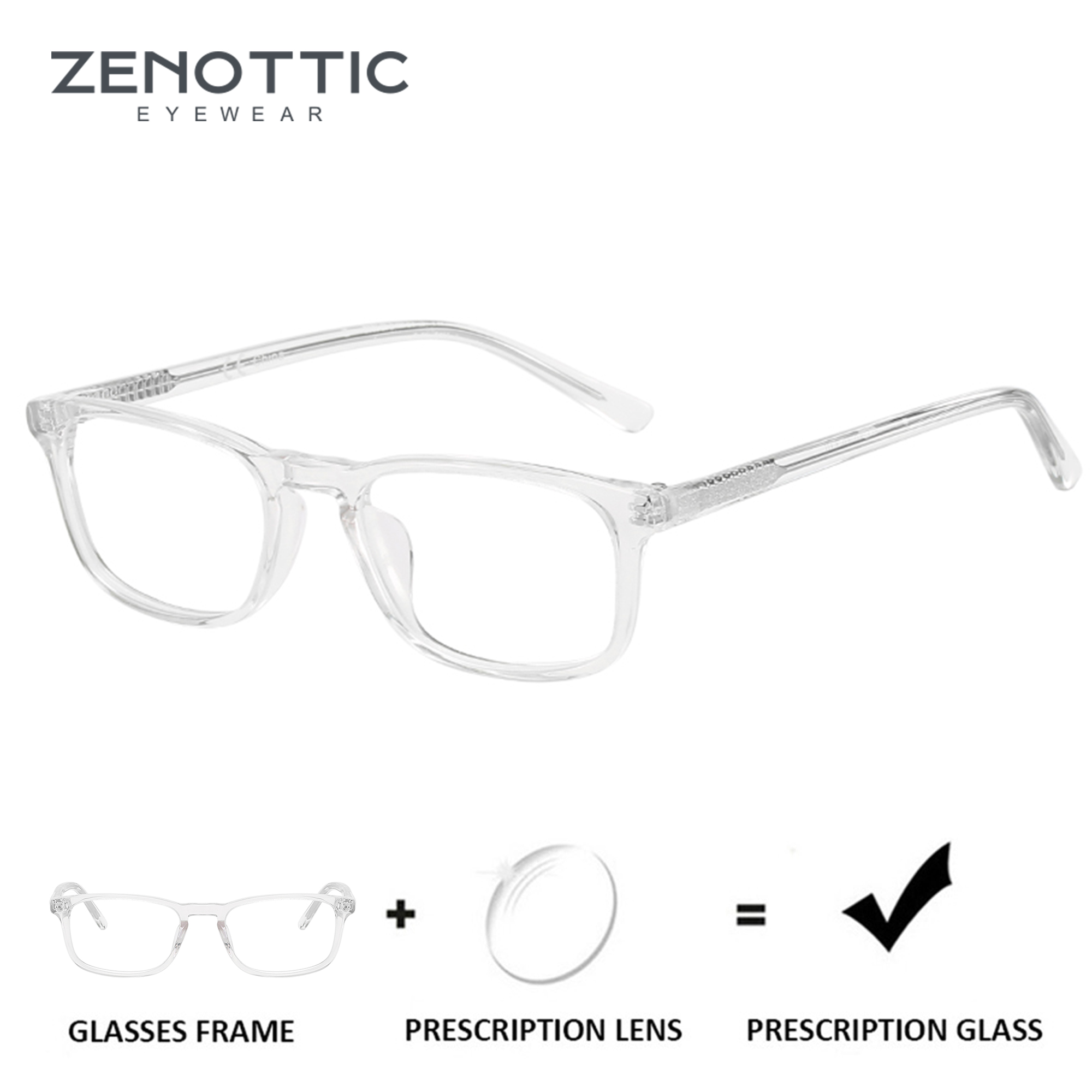 ZENOTTIC kacamata optik untuk pria wanita, kacamata optik resep persegi panjang, kacamata miopia, kacamata photoromik