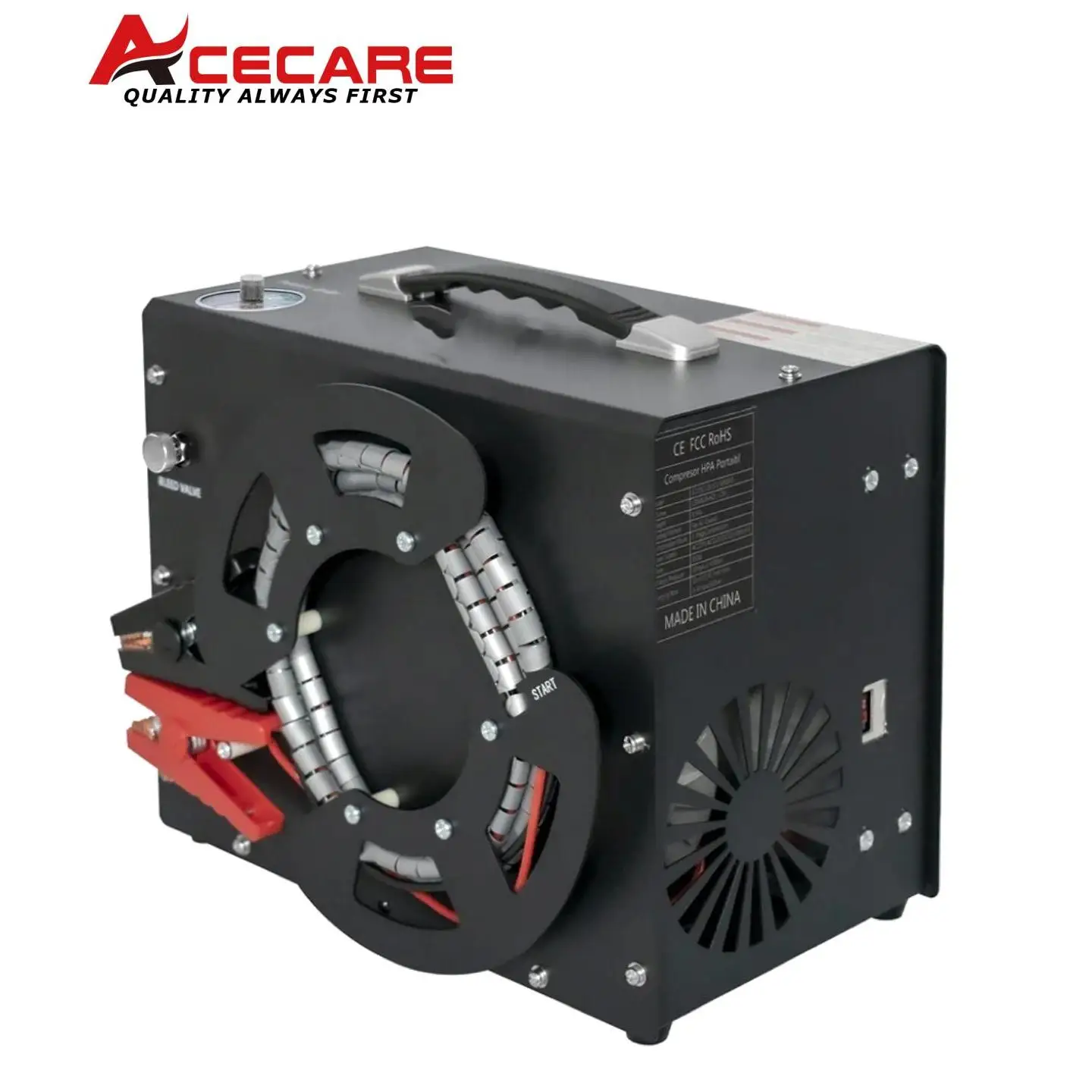 ACECARE ES062 300Bar 4500Psi compresor de aire PCP compresor portátil de alta presión adaptador de corriente incorporado ventilador parada automática para tanque