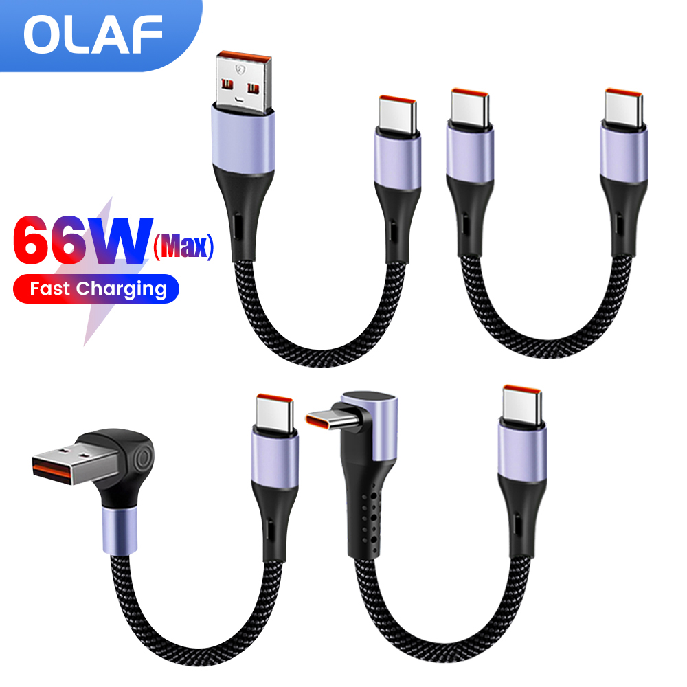 15CM 30CM Short Elbow USB C Cable 66W USB A To Type C Fast Charging Cable for iphone 15 16 Huawei Samsung Xiaomi Power Bank Cord