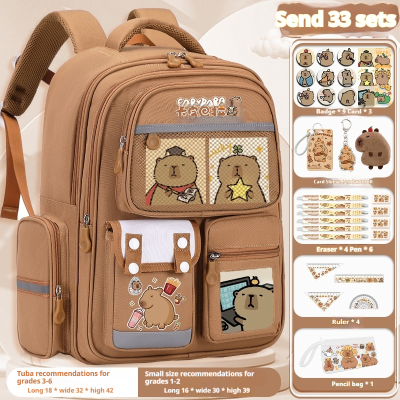 2024 nuevo bolso escolar para niños Kapibara grado 3-6 mochila de dibujos animados en relieve de columna vertebral de alta capacidad