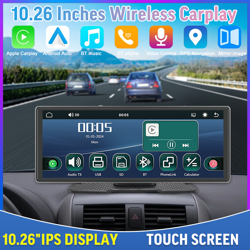 10,26-calowy bezprzewodowy Carplay Android Auto samochodowy przenośny ekran nawigacyjny GPS, ekran centralnego sterowania, radio