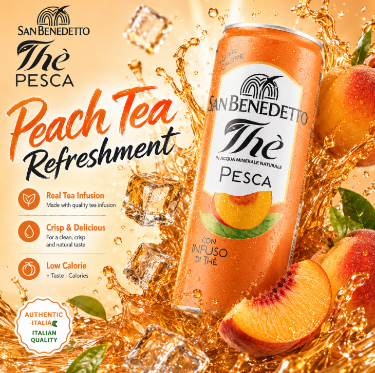 Traditionele Mediterraanse Perzik Zwarte Thee San Benedetto Echte Theebladinfusie Laagcalorische Europese Fruitthee Drank