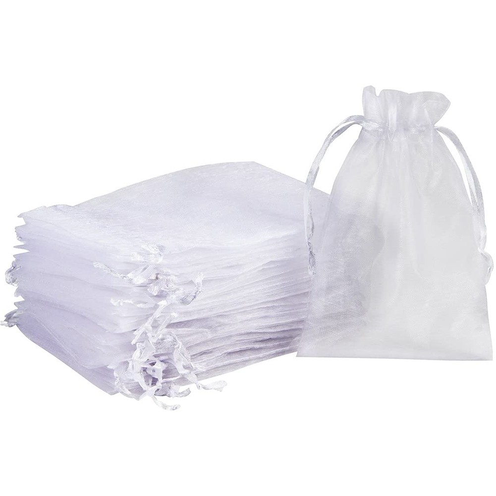 100 unids/lote bolsa de regalo de Organza para joyería bolsas blancas con cordón para boda bolsas de regalo de dulces de Navidad embalaje de joyería