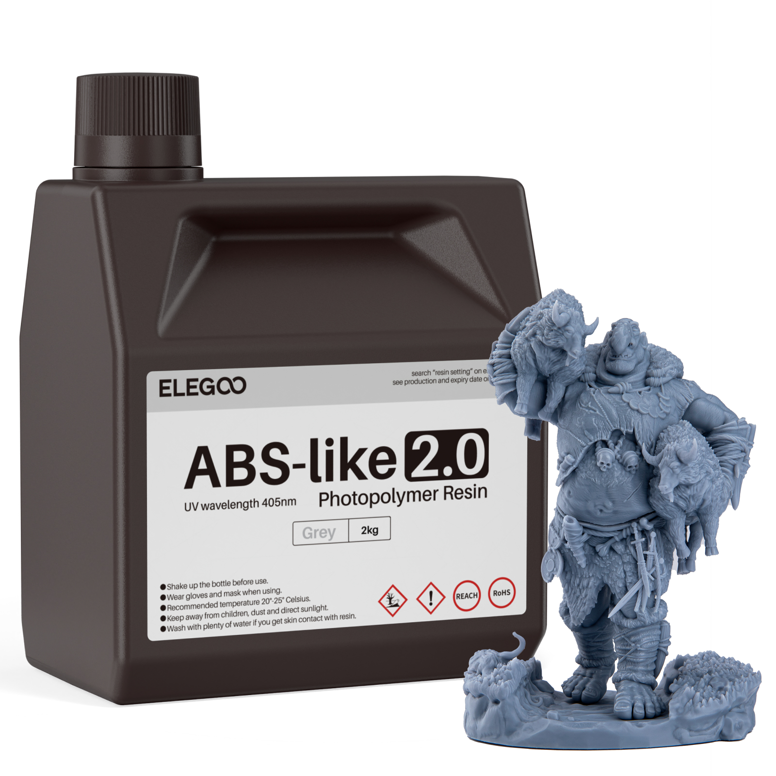 ELEGOO ABS-like Resin 2kg 3D Printer Resin  405nm UV Curing  for LCD 3D Printing,High Precision,Low Odor,Grey 2000g