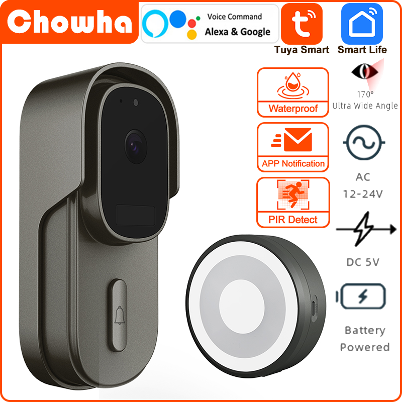 Tuya WiFi Cámara de timbre de vídeo al aire libre a prueba de agua con cable DC AC timbre de la puerta 1080P Alexa inalámbrica de seguridad de la batería timbre de la puerta de la cámara