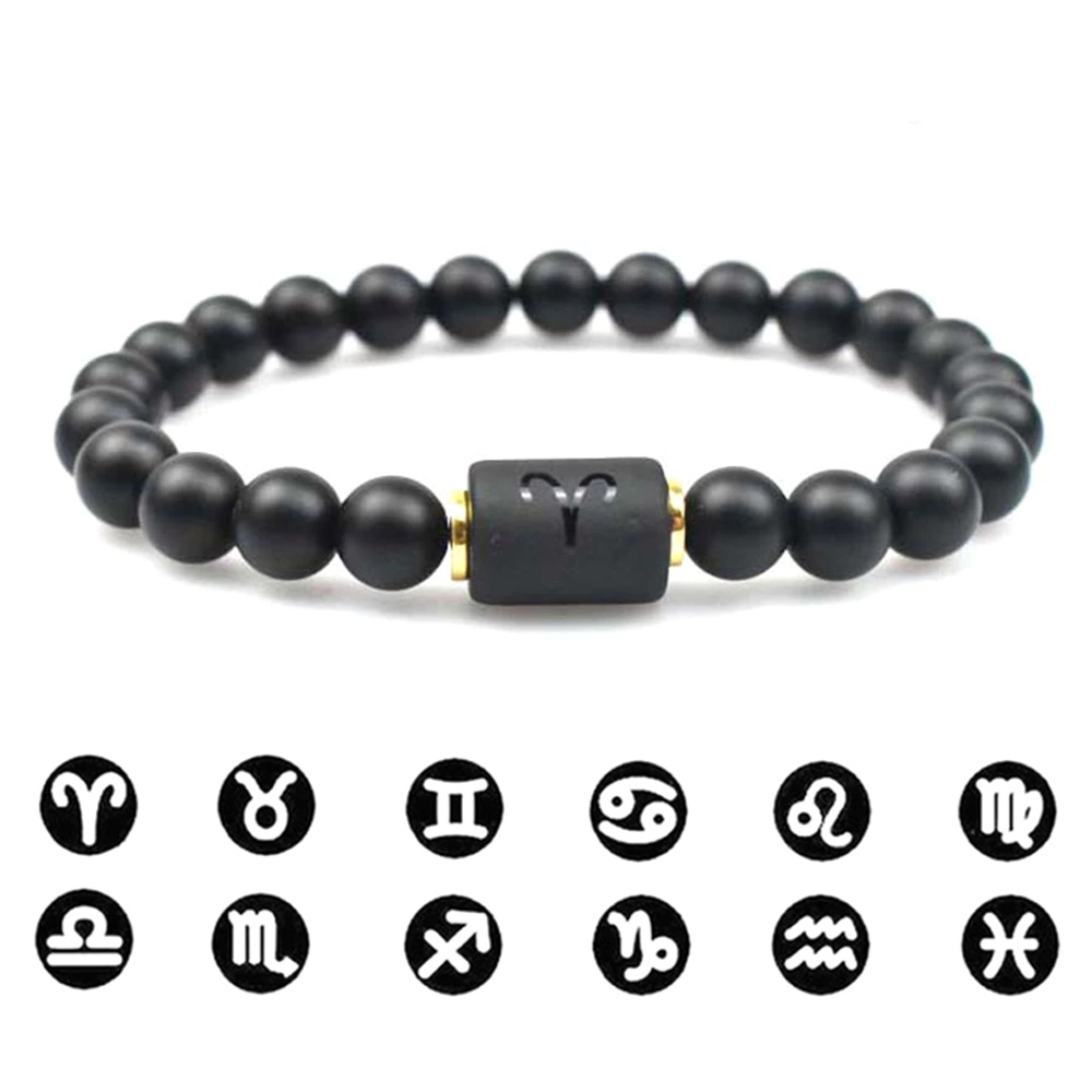 Grânulos de pedra natural signos do zodíaco pulseira amigos casais 12 constelações estiramento frisado pulseira para homens mulheres jóias presente