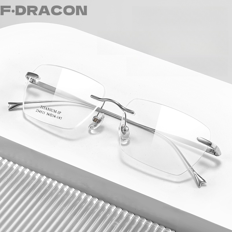 F·DRACON New Pure Titanium Frameless Men's Eyeglasses With Ultra Light Polygonal Optical Prescription For Men's Glasses 234510wk