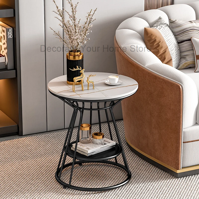 Mesa de centro redonda blanca para sala de estar, Mesa de centro de comedor de diseñador de Metal, Mesa lateral de té de mármol, muebles modernos nórdicos