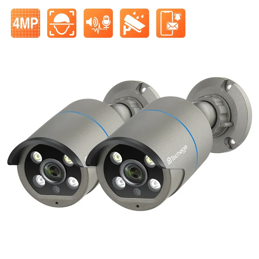Techage HD 4MP AI POE Camera IP 2 Chiều Hồng Ngoại Ban Đêm Ngoài Trời Chống Nước Camera Quan Sát Video Camera Giám Sát An Ninh Cho bộ Đầu Ghi NVR Kit