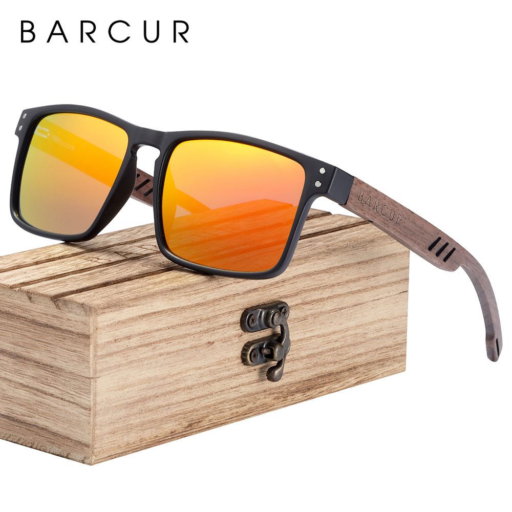 BARCUR Occhiali da sole da uomo per uomo Designer di marca Occhiali da sole in legno di noce naturale Occhiali da sole polarizzati da donna UV400 Occhiali Oculos