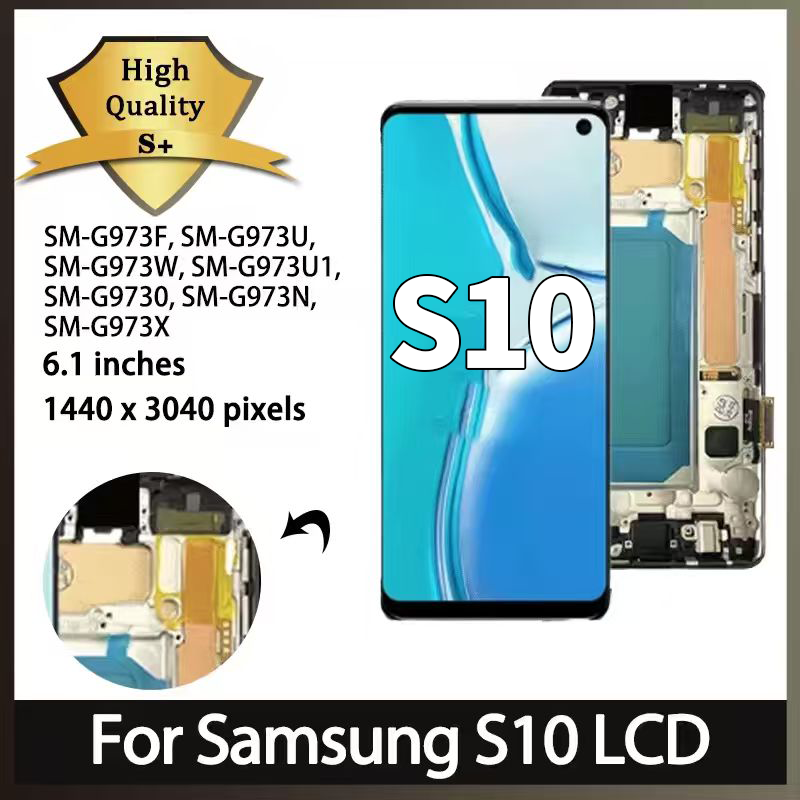 SM-G973F/DS G973U Премиальный ЖК-дисплей для Samsung S10, дигитайзер сенсорного экрана в сборе, ЖК-дисплей G973 с рамкой