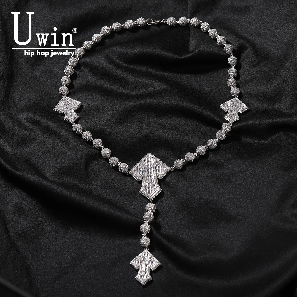 Uwin Kralenketting Met 4 Corss Volledig Geplaveid Iced Out Bling Nieuw In Zirkonia Hiphop Sieraden