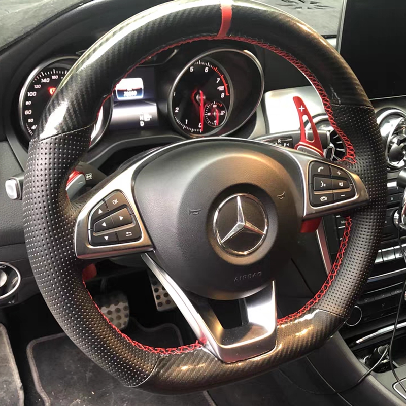 CUSTOM พวงมาลัยรถคาร์บอนไฟเบอร์หนังแท้สําหรับ Mercedes Benz A200 A250 B250 B260 C200 C250 C300 กีฬา CLA220