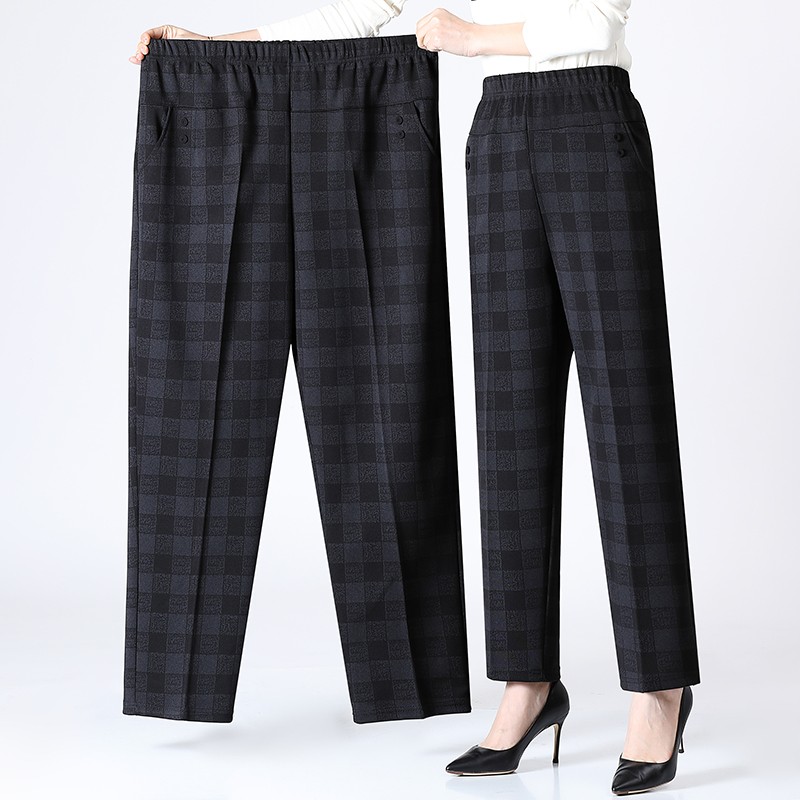 6xl 7xl 8xl calças femininas idosas de meia-idade primavera outono elástico cintura alta calças retas mãe inverno calças de lã quente