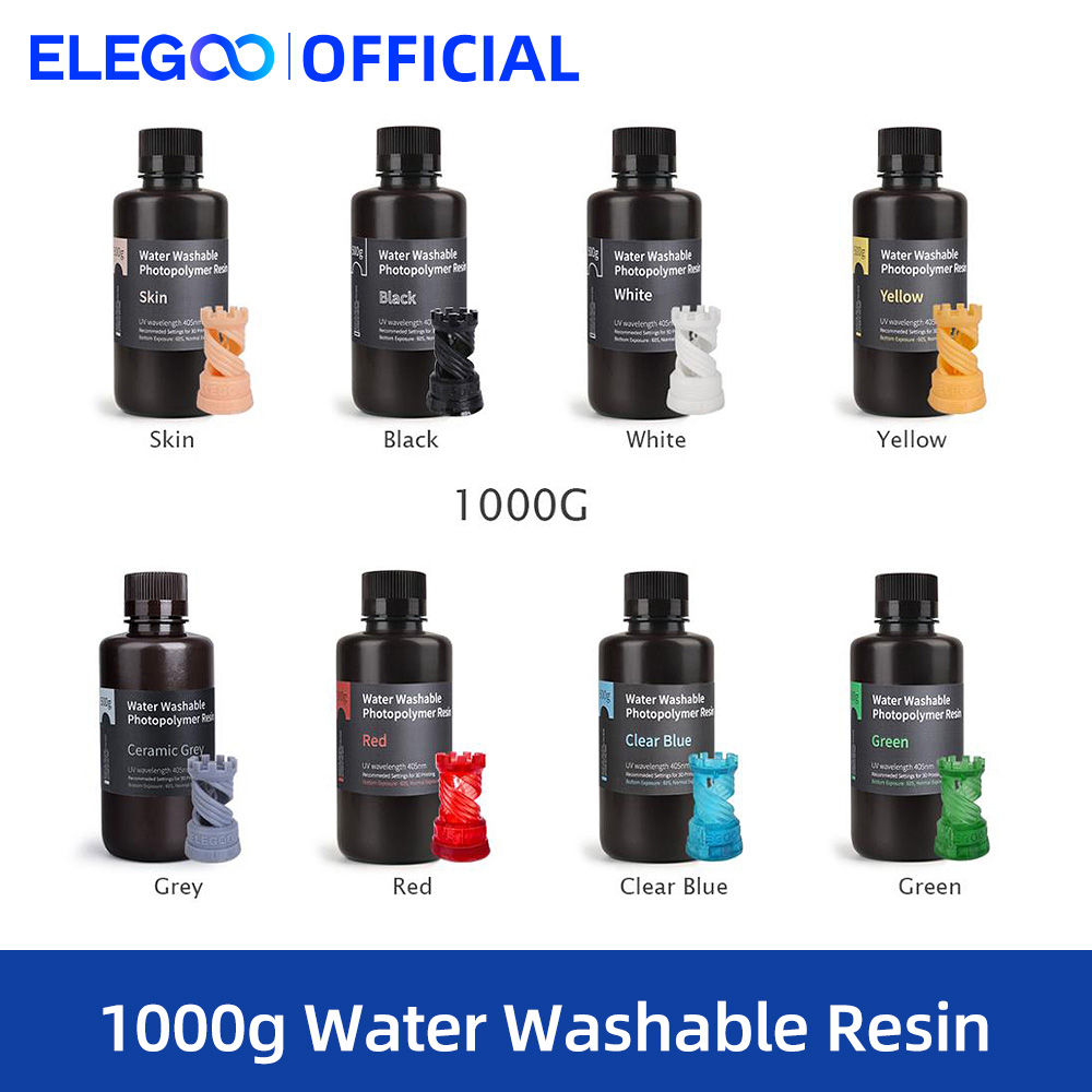 ELEGOO моющаяся в воде смола для 3D-принтера ЖК-смола для УФ-отверждения 405 нм Стандартная фотополимерная смола для ЖК-дисплея 3D-печати 1000 г