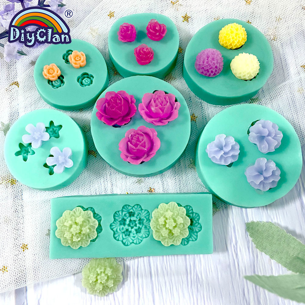 Moule en silicone série mini fleurs pour DIY, outils de pâtisserie pour gâteaux en fondant, chocolat, sucre, résine, argile polymère et époxy