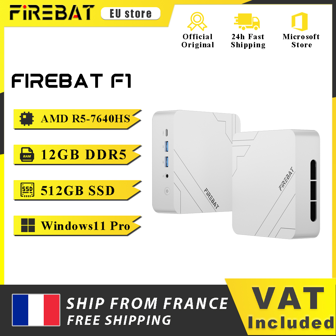Firebat Mini PC F1 AMD Ryzen 5 7640HS Komputer stacjonarny do gier 12GB DDR5 512GB SSD Windows 11 pro Wi-Fi 6 USB4.0 Kompaktowy komputer