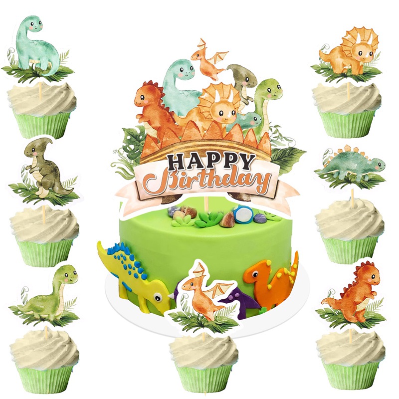 Dekorasi Ulang Tahun Dinosaurus Hutan, Hiasan Kue, Dekorasi Kue, Safari Hutan, Dekorasi Pesta Ulang Tahun, Perlengkapan Pesta