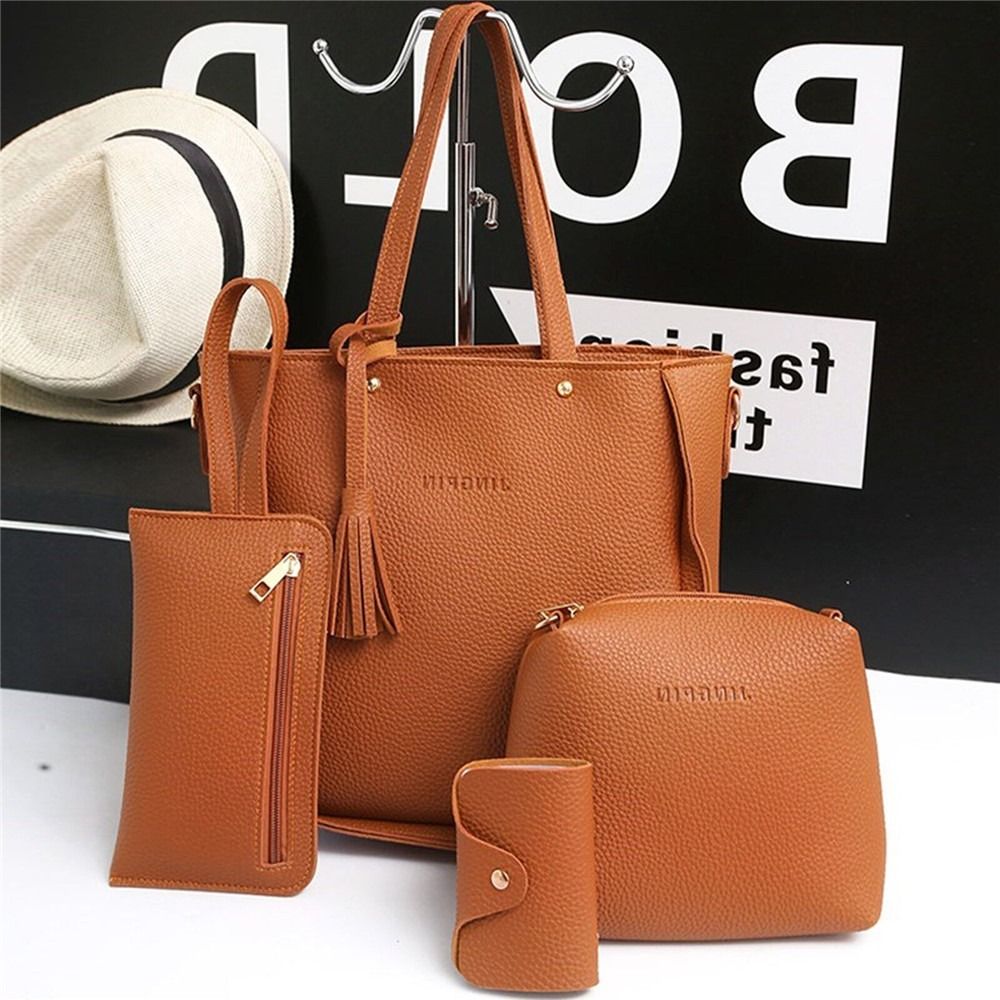 Bolso cruzado de cuero para mujer y niña, Cartera de hombro de alta capacidad, portátil, informal, a la moda, 4 unidades por Set