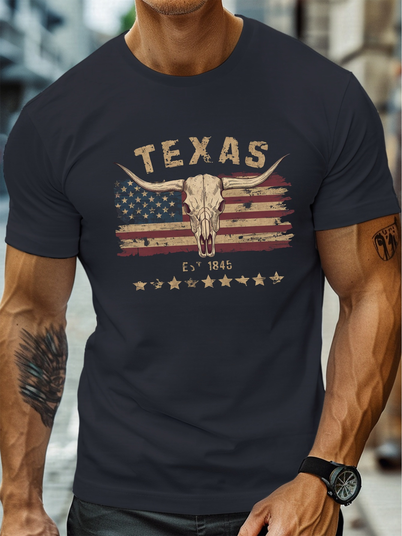 Heren zomer 100% puur katoen modieus casual los Texas Longhorn koeien schedel patroon bedrukt ronde hals korte mouwen T-shirt