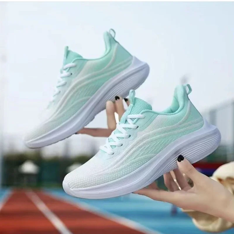 Ademende hardloopschoenen met veters voor dames Luchtkussen Atletische sneakers Lichtgewicht Air Mesh Outdoor Sport Trainingsschoenen