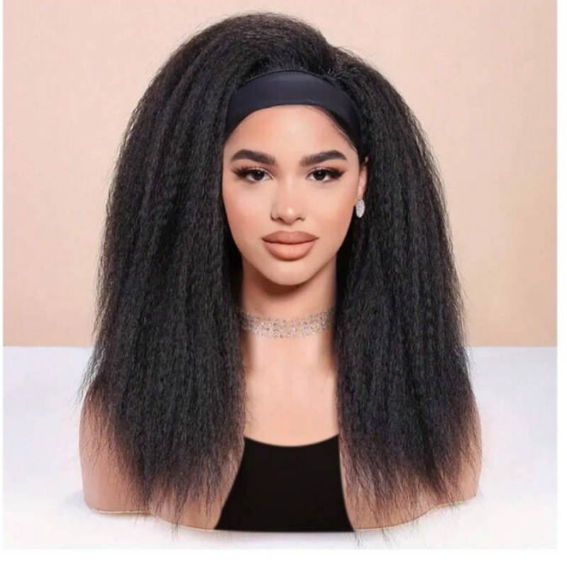 Pelucas de pelo liso y rizado largo para mujeres negras, peluca con diadema sintética, media peluca con banda para el pelo, hecha a máquina completa, sin encaje