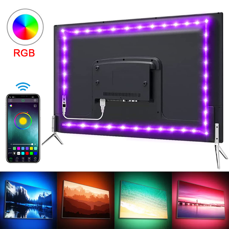 TVバックライト用RGB LEDストリップライト,Bluetoothコントロール,フレキシブルリボン,5V USB,室内装飾