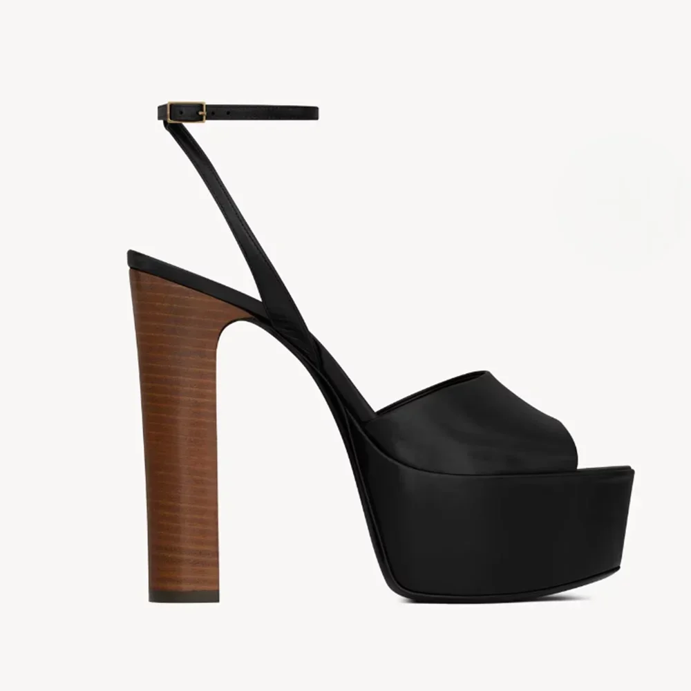 Platforma Peep Toe sandały na pasku seksowne szpiczaste Toe gruby pasek z klamrą na obcasie nowości moda damska nowoczesne buty