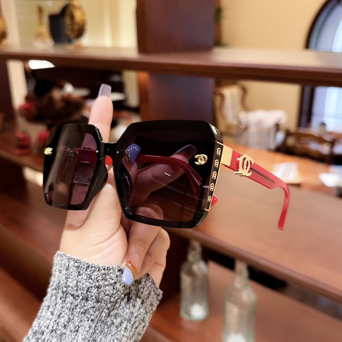 Gafas de sol de gran tamaño a la moda para mujer, gafas de sol UV400, gafas cuadradas Vintage, gafas de diseñador de marca
