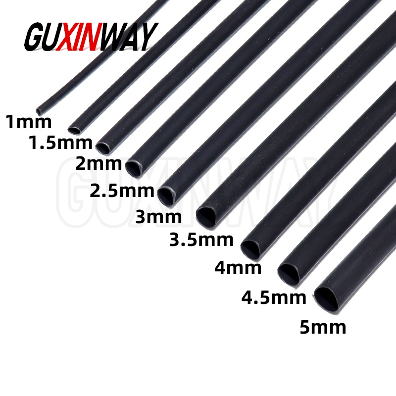 Tube thermorétractable de 5 mètres, 1mm 1.5mm 2mm 2.5mm 3mm 3.5mm 4mm 4.5mm 5mm, manchon d'isolation noir